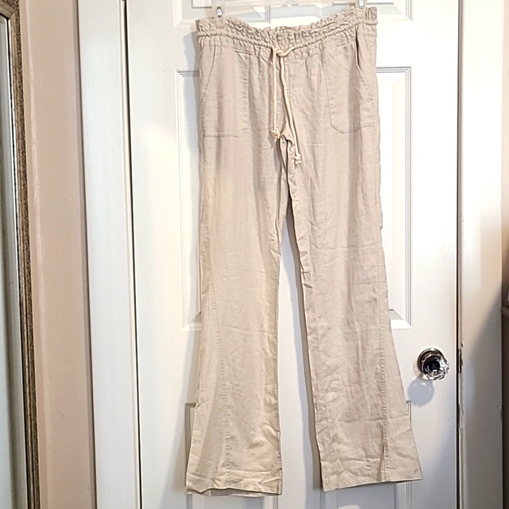 Roxy Light Beige Drawstring Linen Blend Pants